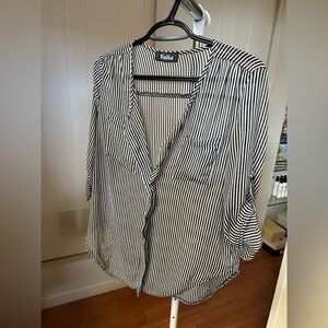 Vintage sheer striped button-down blouse size large